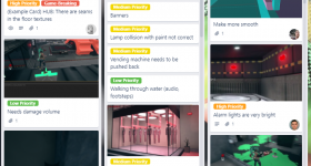 Trello board with level design issues that came up through playtesting